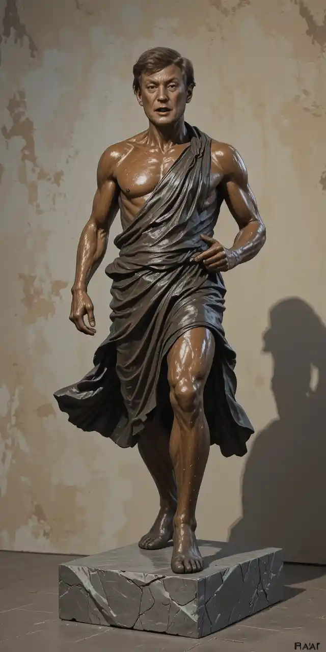Bronze statue of running man with textured impressionist finish