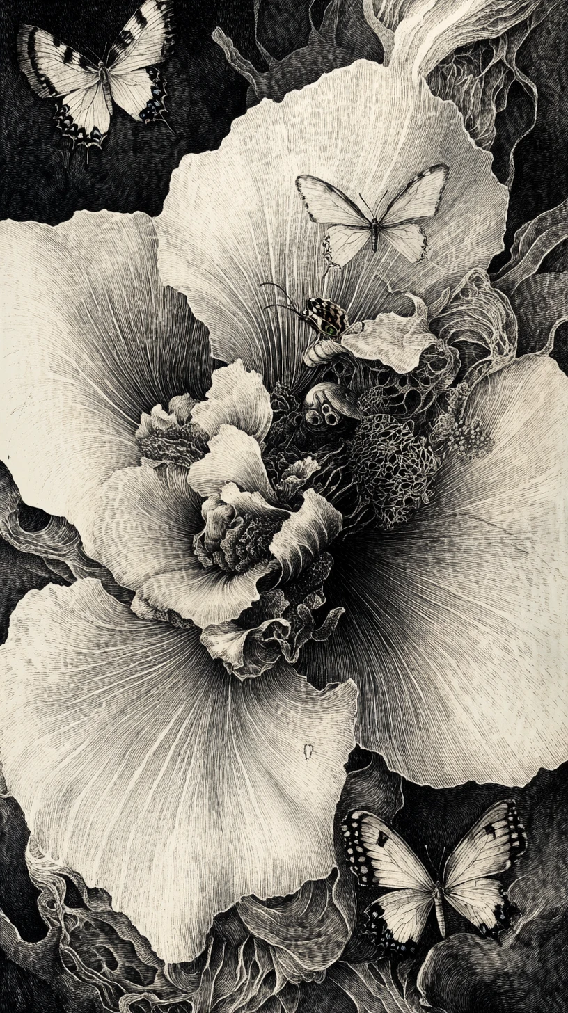 Surreal flower transforming into hidden animal profiles