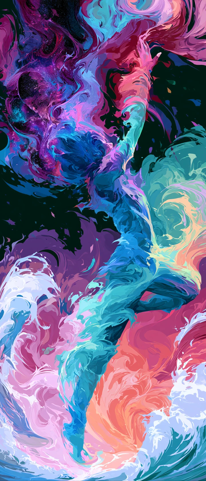 Dancer Transforming Into Galaxies And Ocean Waves
