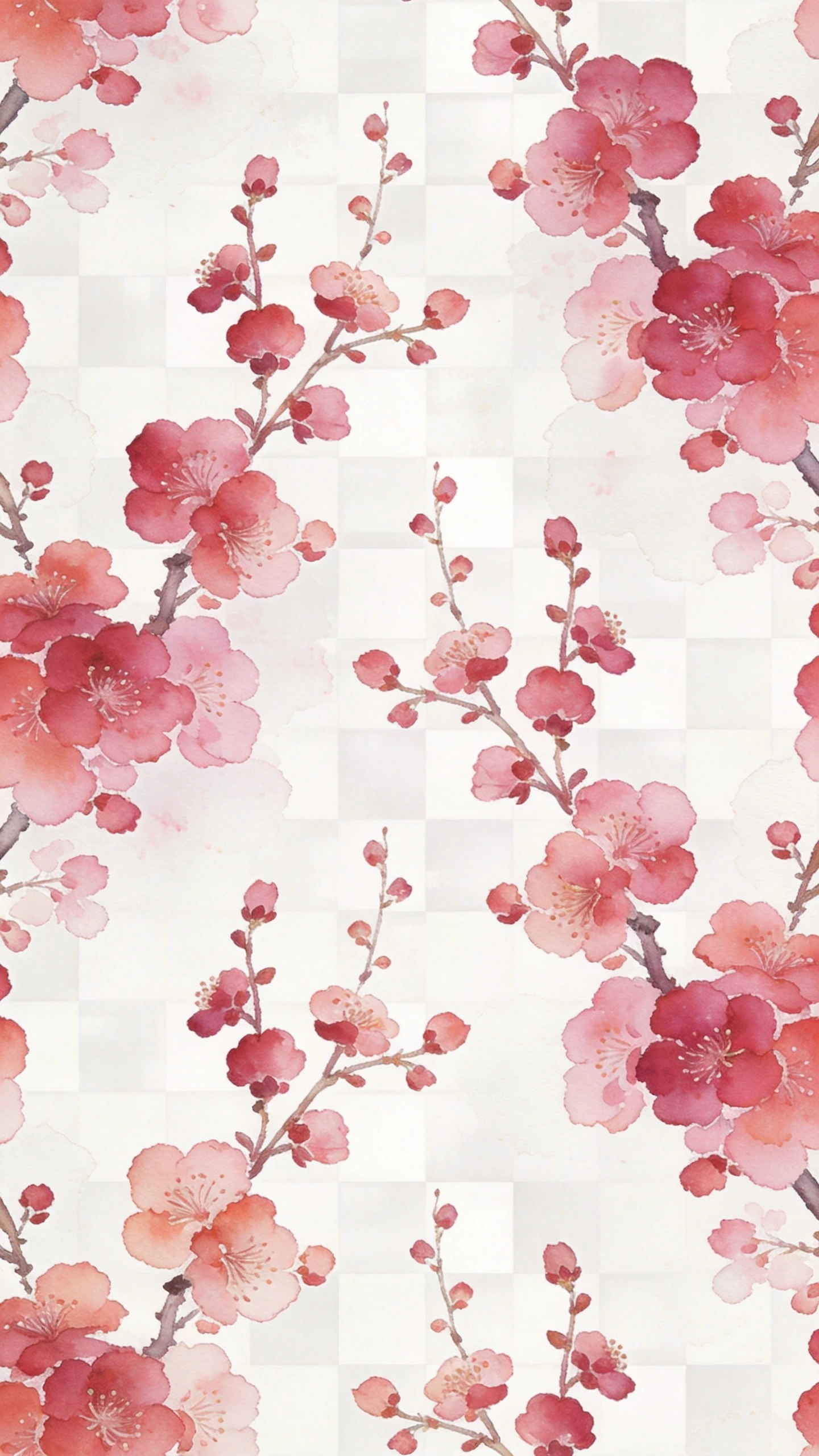 Pink watercolor floral pattern on white porcelain background