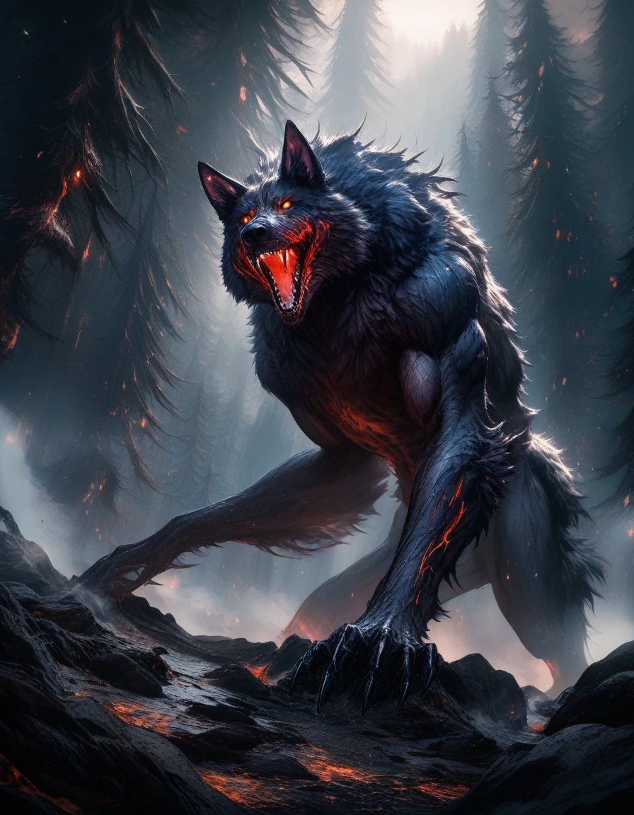Ancient werewolf emerging from a moonlit forest