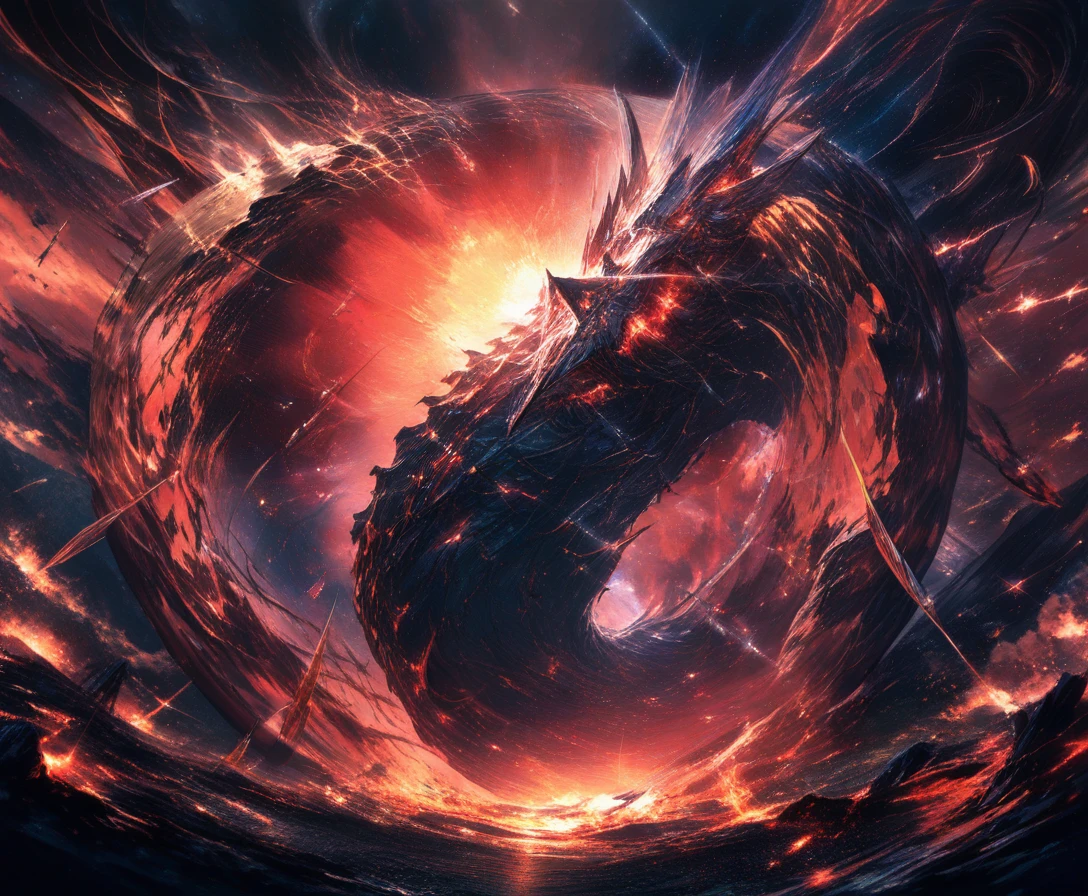 Crystal cosmic dragon soaring through a fractured nebula