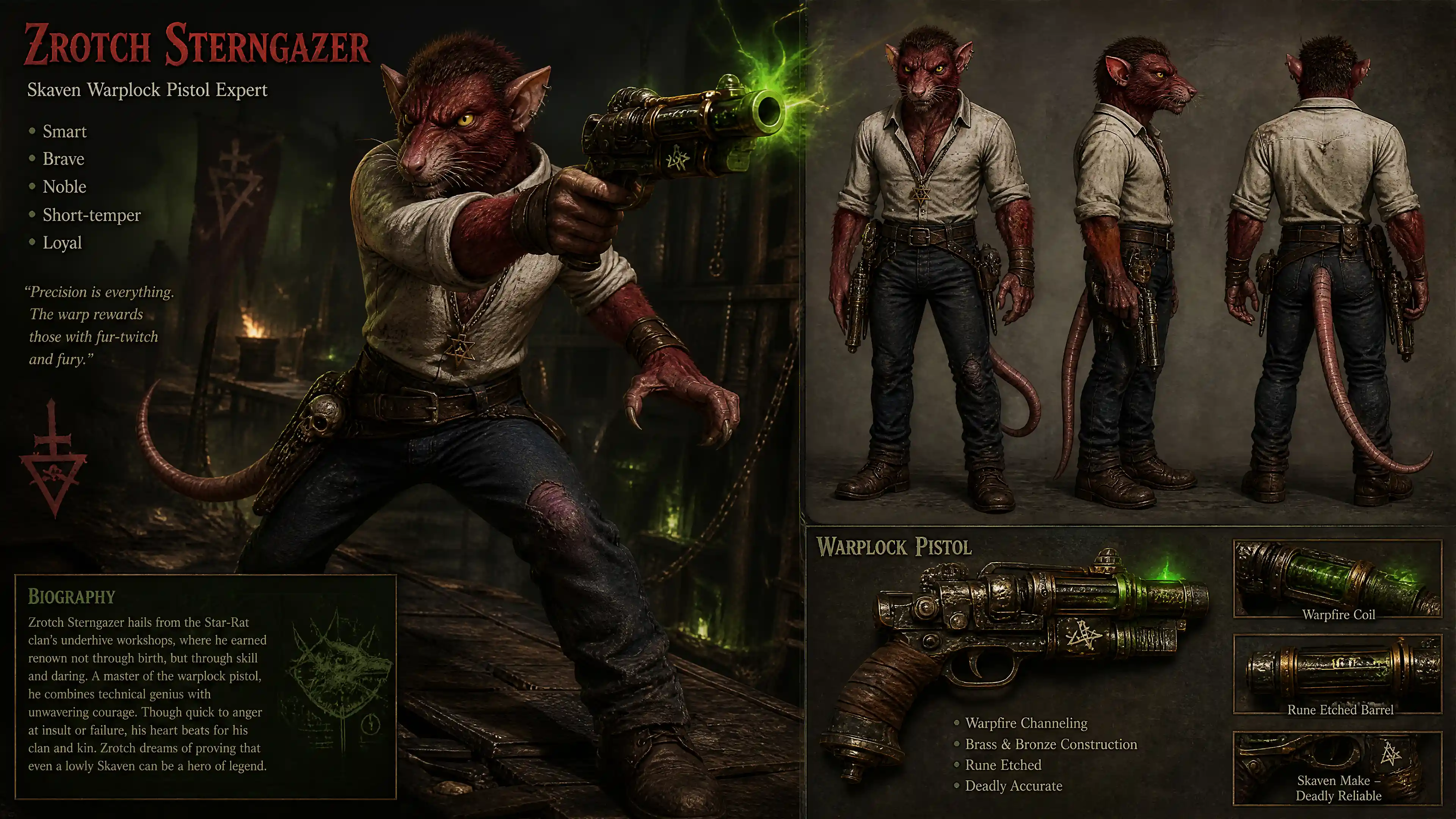 Anthropomorphic red fur rat warrior with pistol and casual clothes