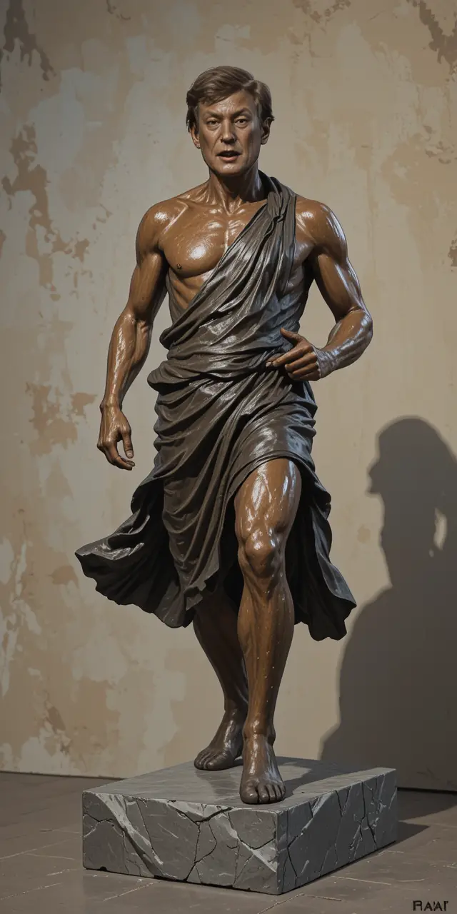 Bronze statue of running man with textured impressionist finish