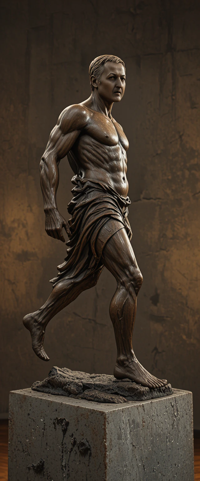 Bronze sculpture of a determined man striding forward