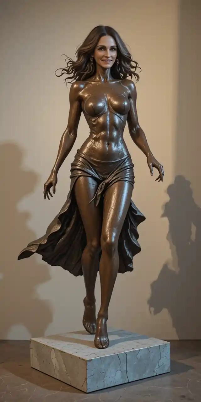 Bronze sculpture of a determined woman striding forward