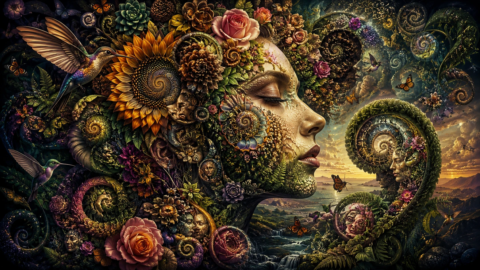 Surreal Floral Portrait Formed From Fibonacci Spirals