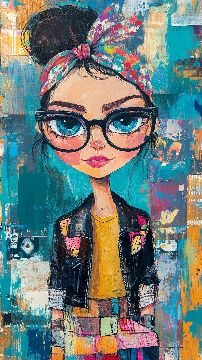 Pop art woman on vintage scooter in abstract collage