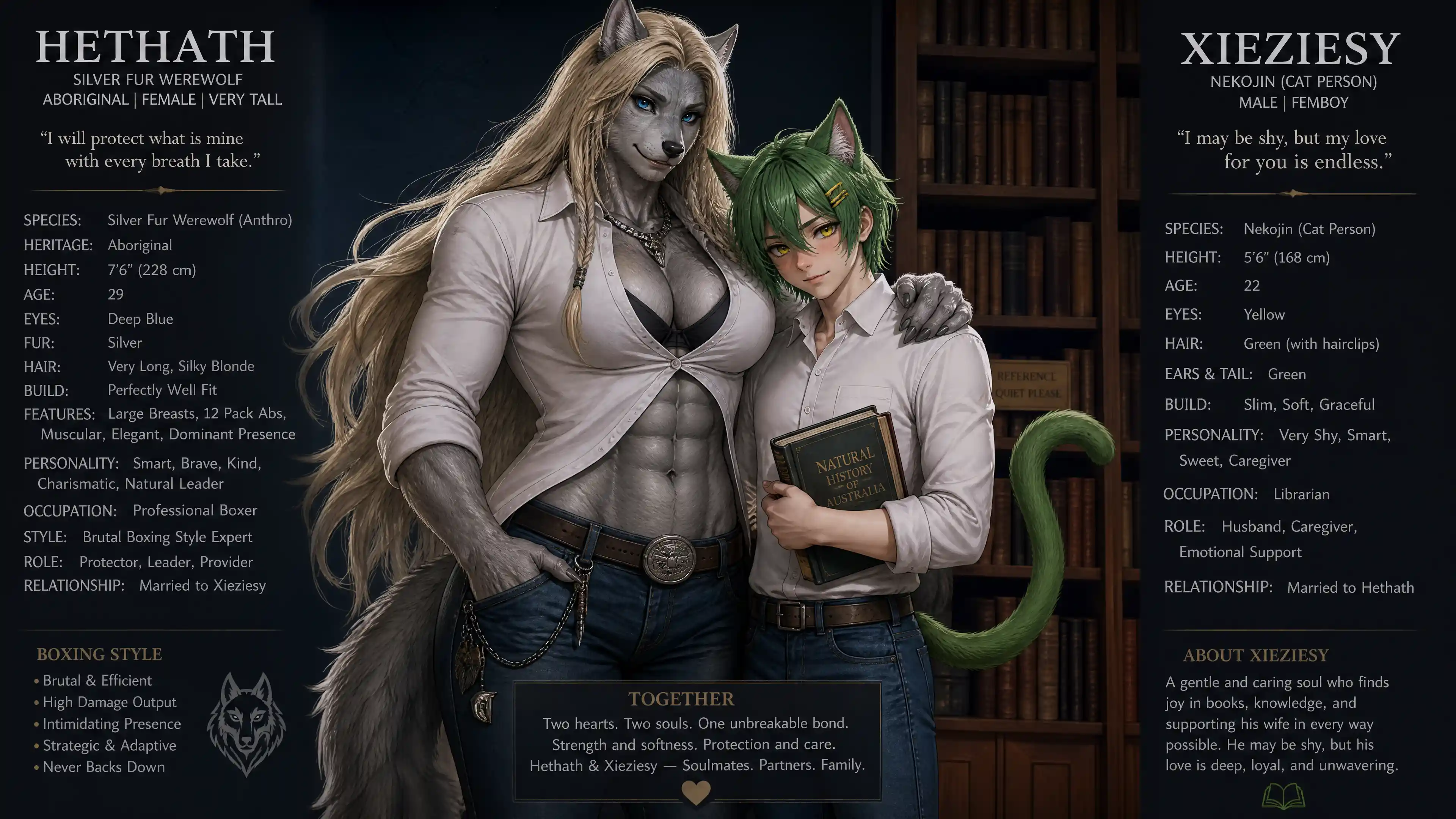 Tall silver werewolf woman in casual clothes standing confidently