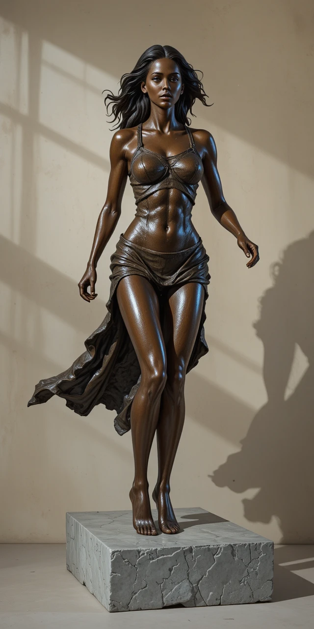 Bronze sculpture of a determined woman striding forward