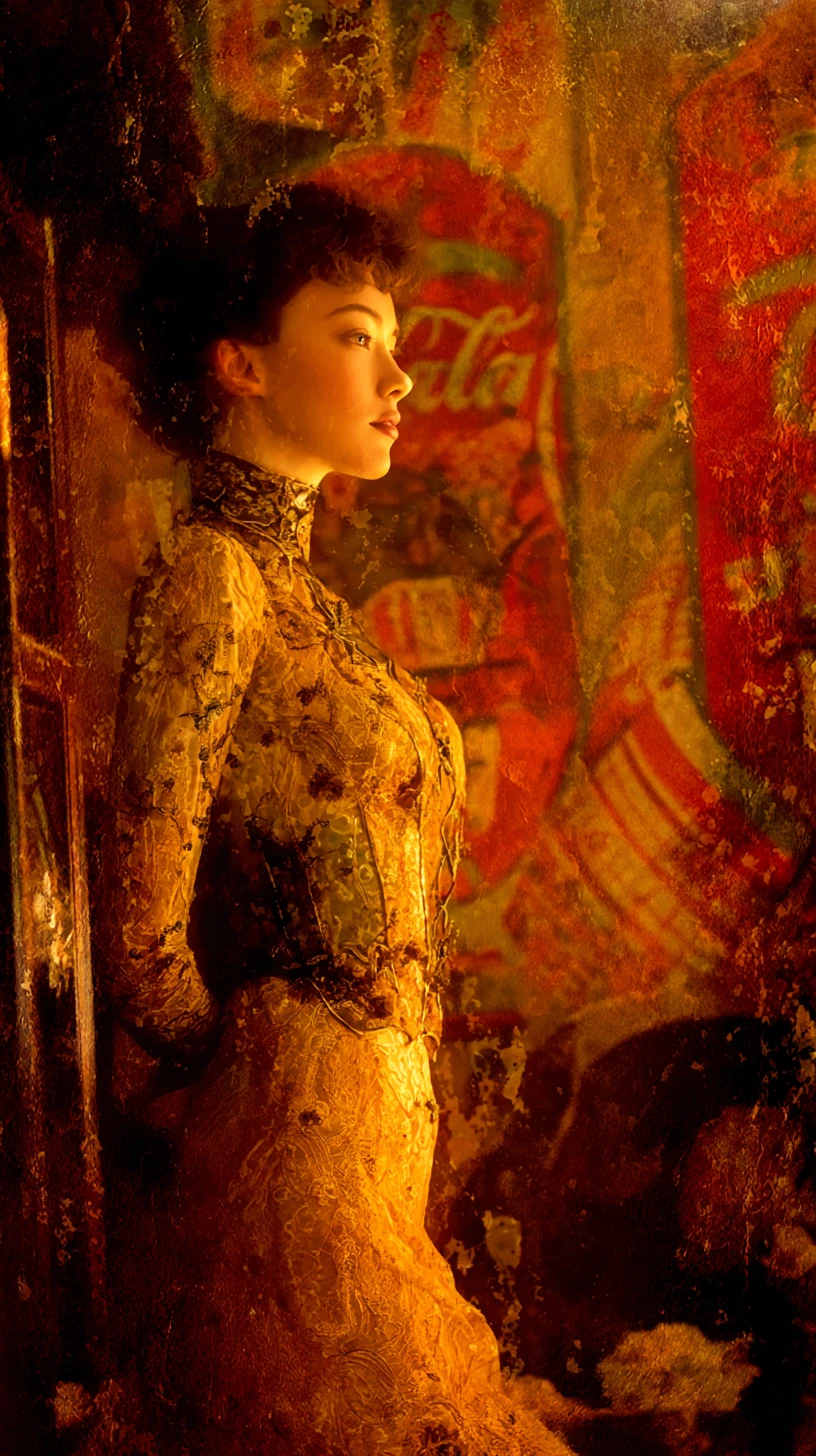Regal woman in warm light at a medieval style fair