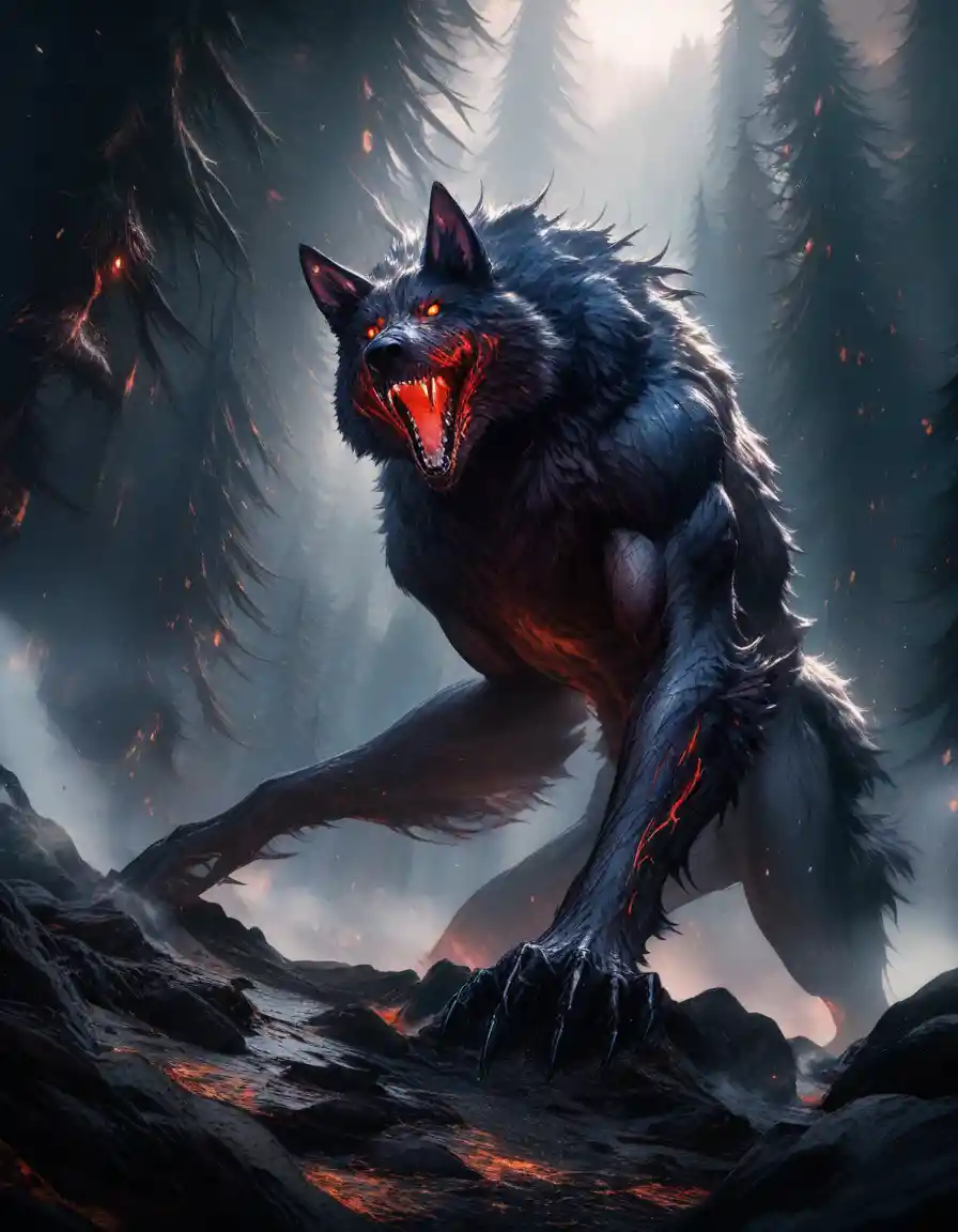 Ancient werewolf emerging from a moonlit forest