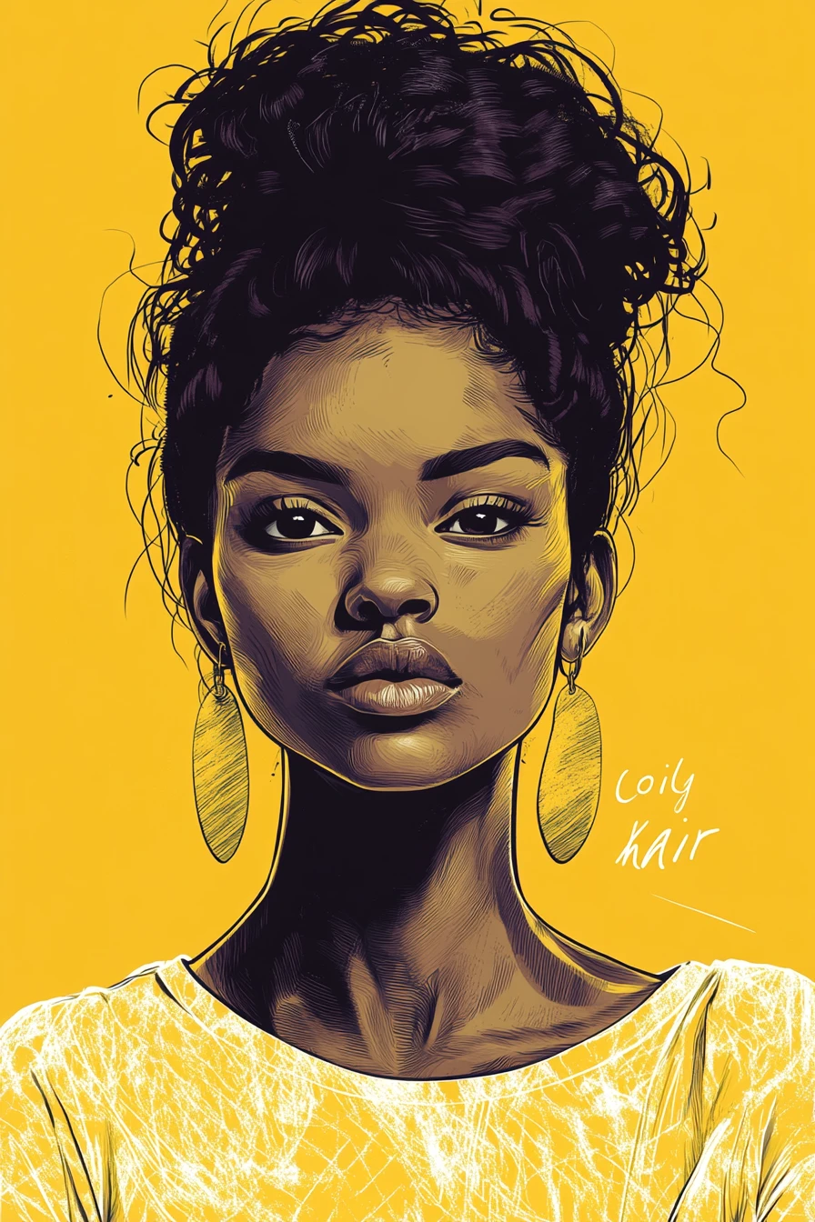 Technical portrait of a young woman with coily hair