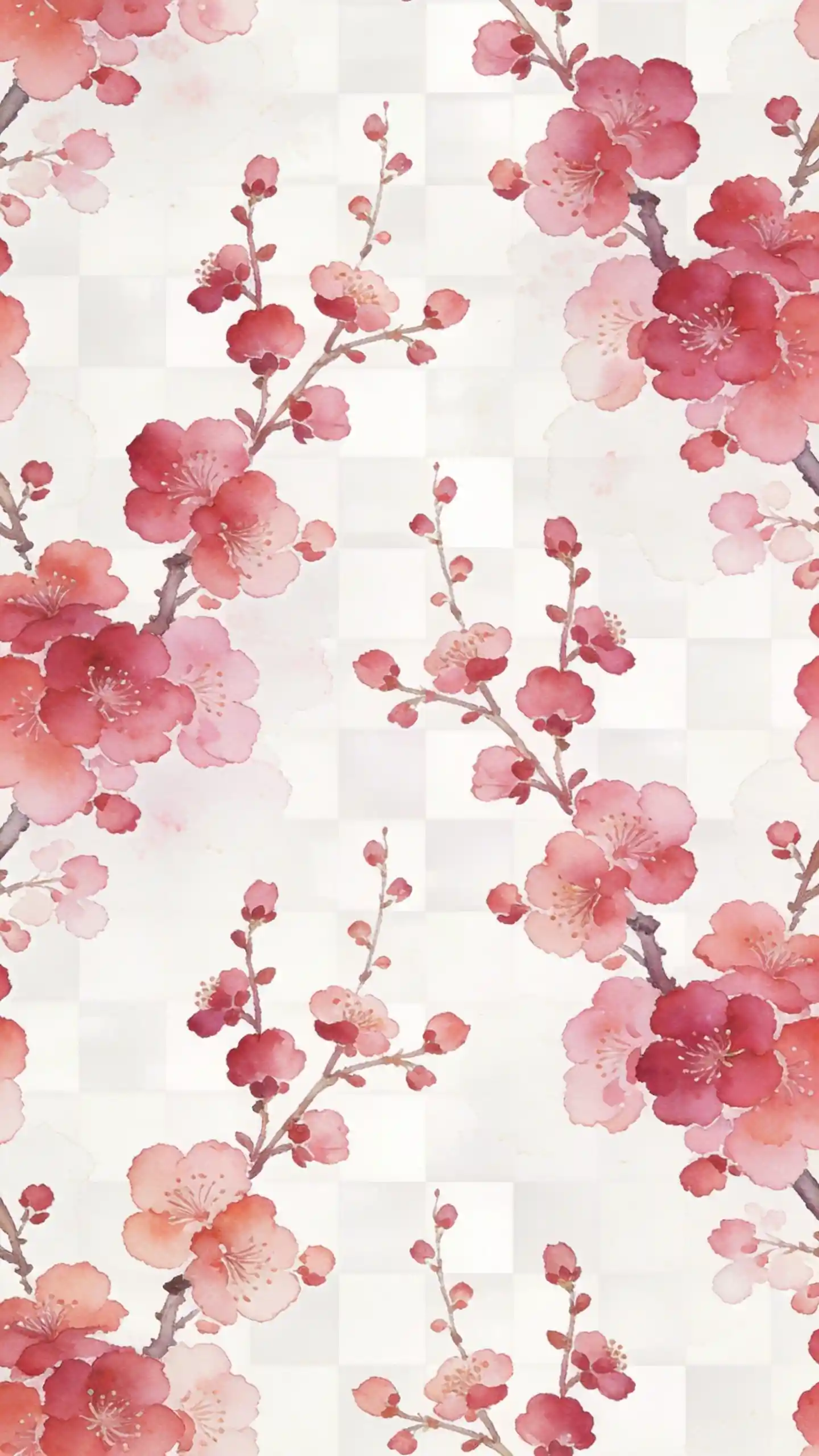 Pink watercolor floral pattern on white porcelain background