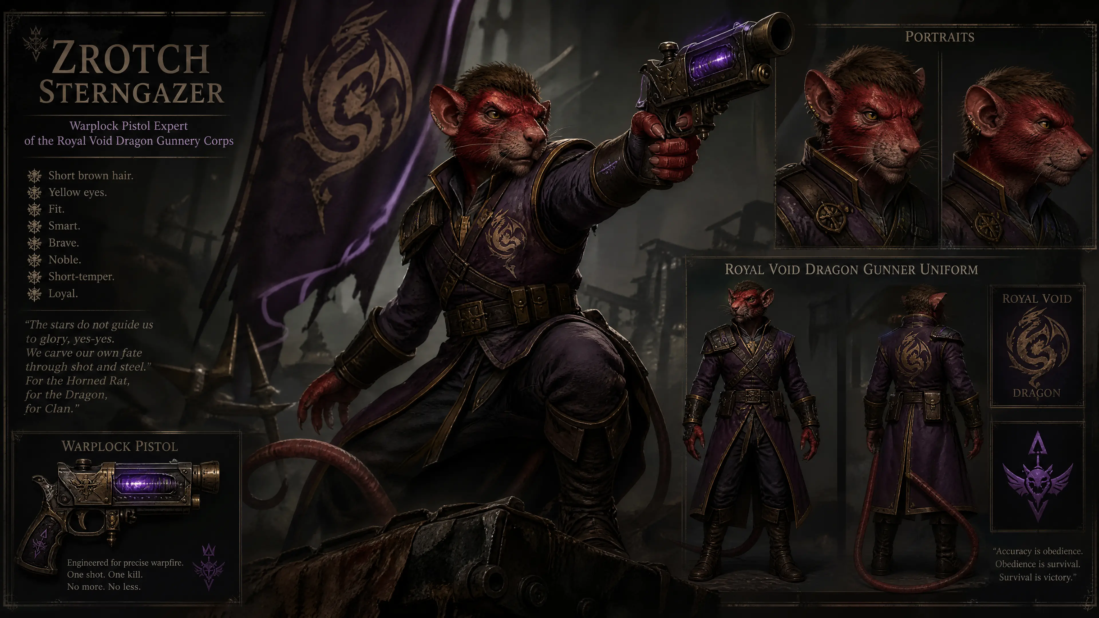 Mutiger Skaven-Schütze mit rotem Fell in königlicher Drachenuniform