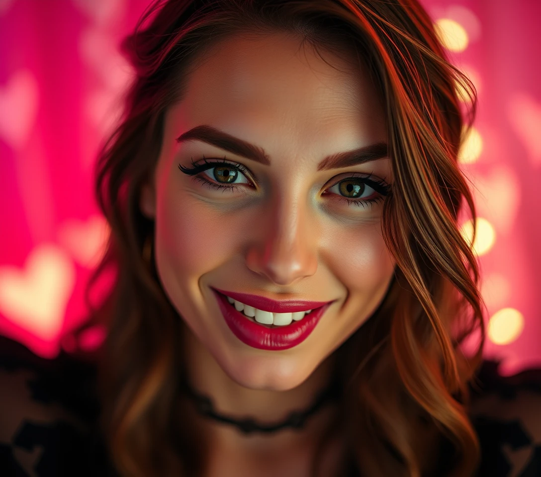 Sensual cinematic portrait of a woman with playful expression