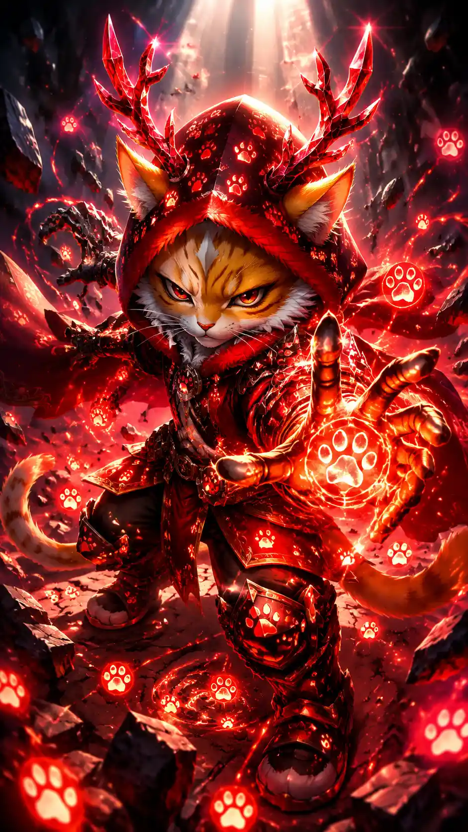 Chibi-Katzenkrieger-Magier wirkt explosive Runenmagie