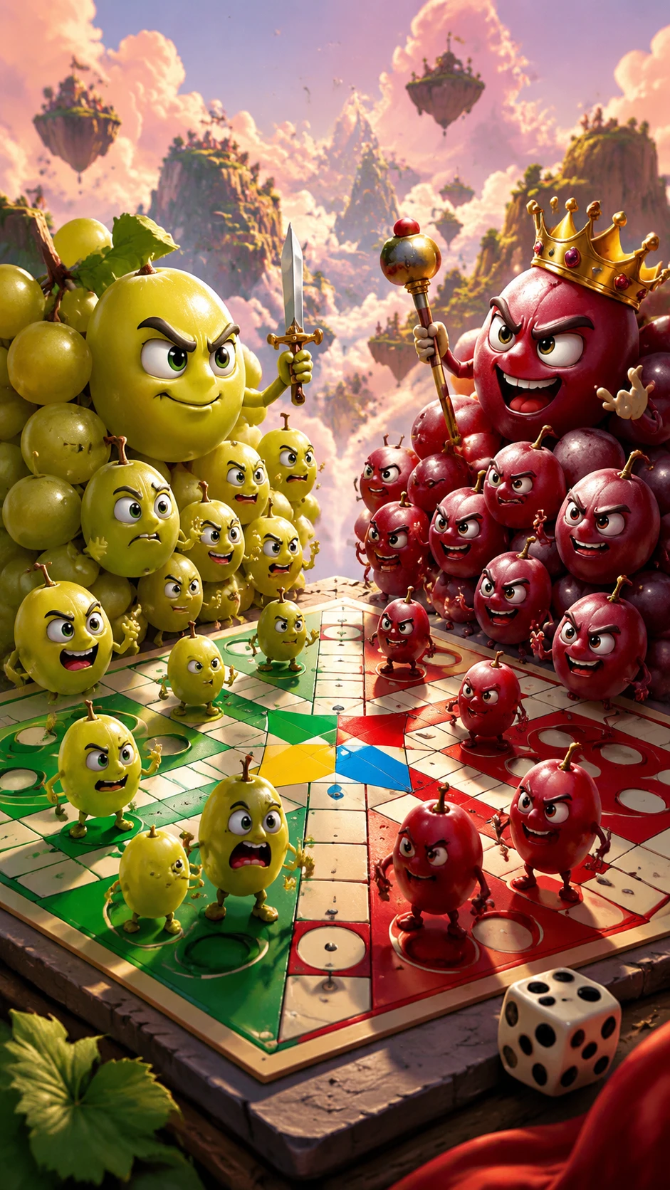 Surreal Grapes Playing Ludo On A Colorful Game Board