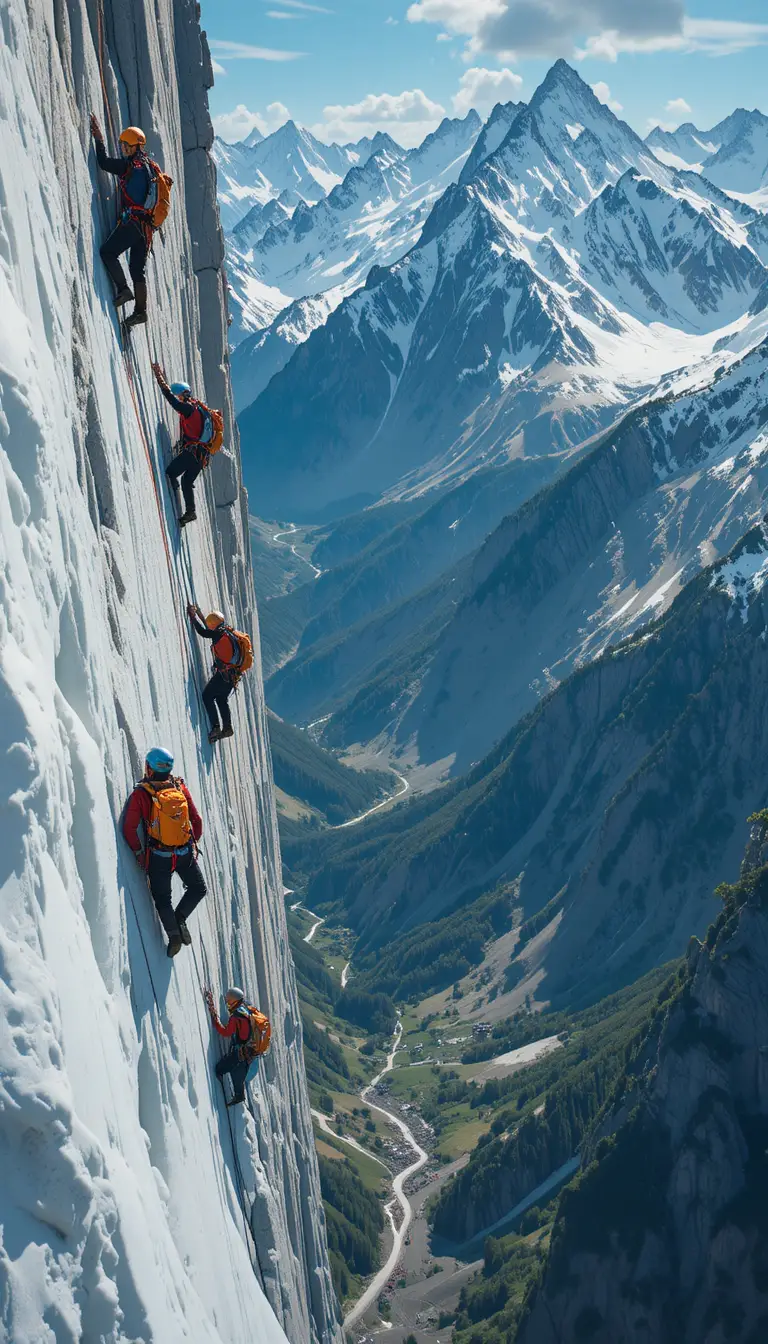 High angle view of climber on steep mountain cliff