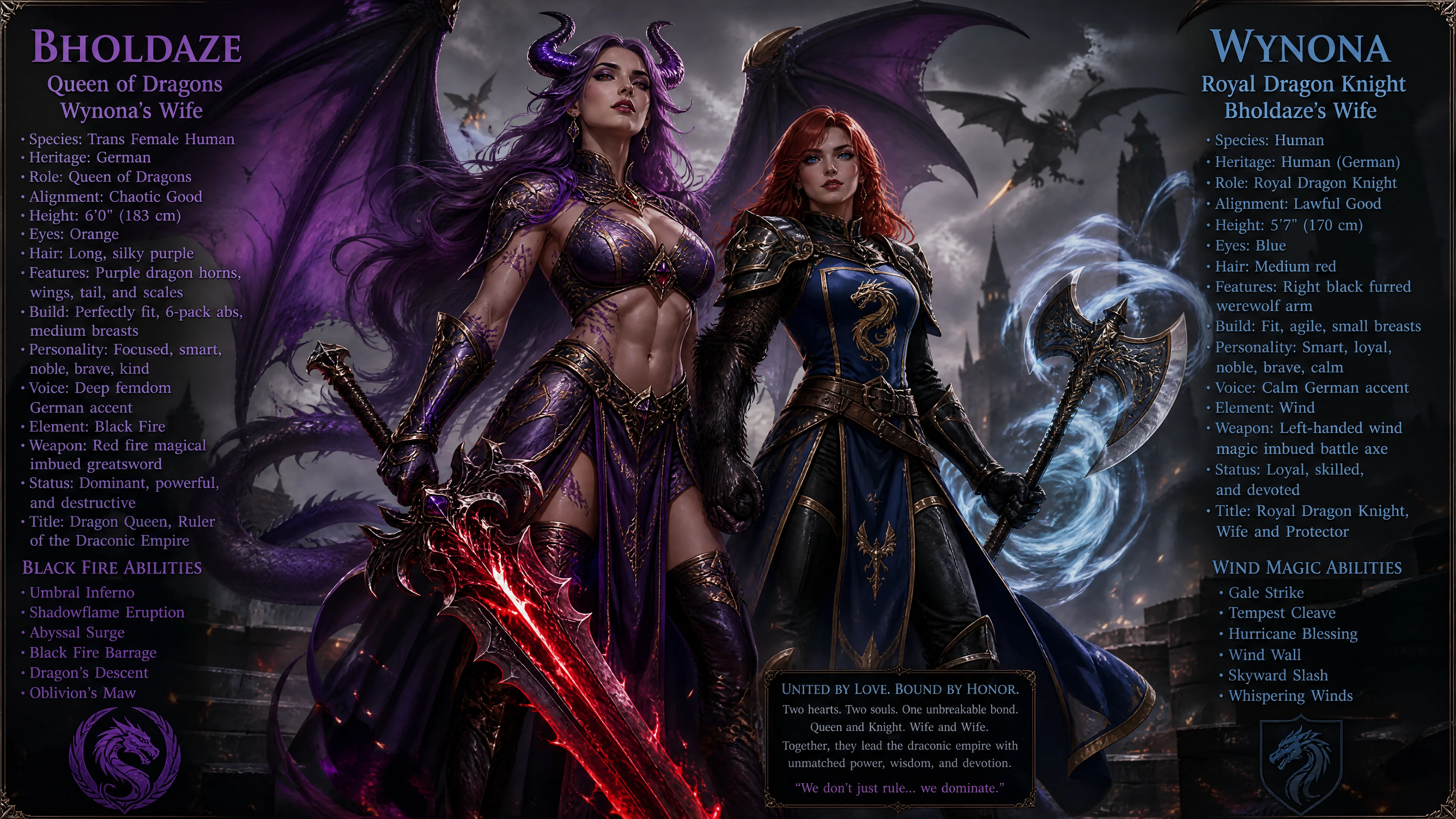 Purple dragon queen warrior with blazing sword power