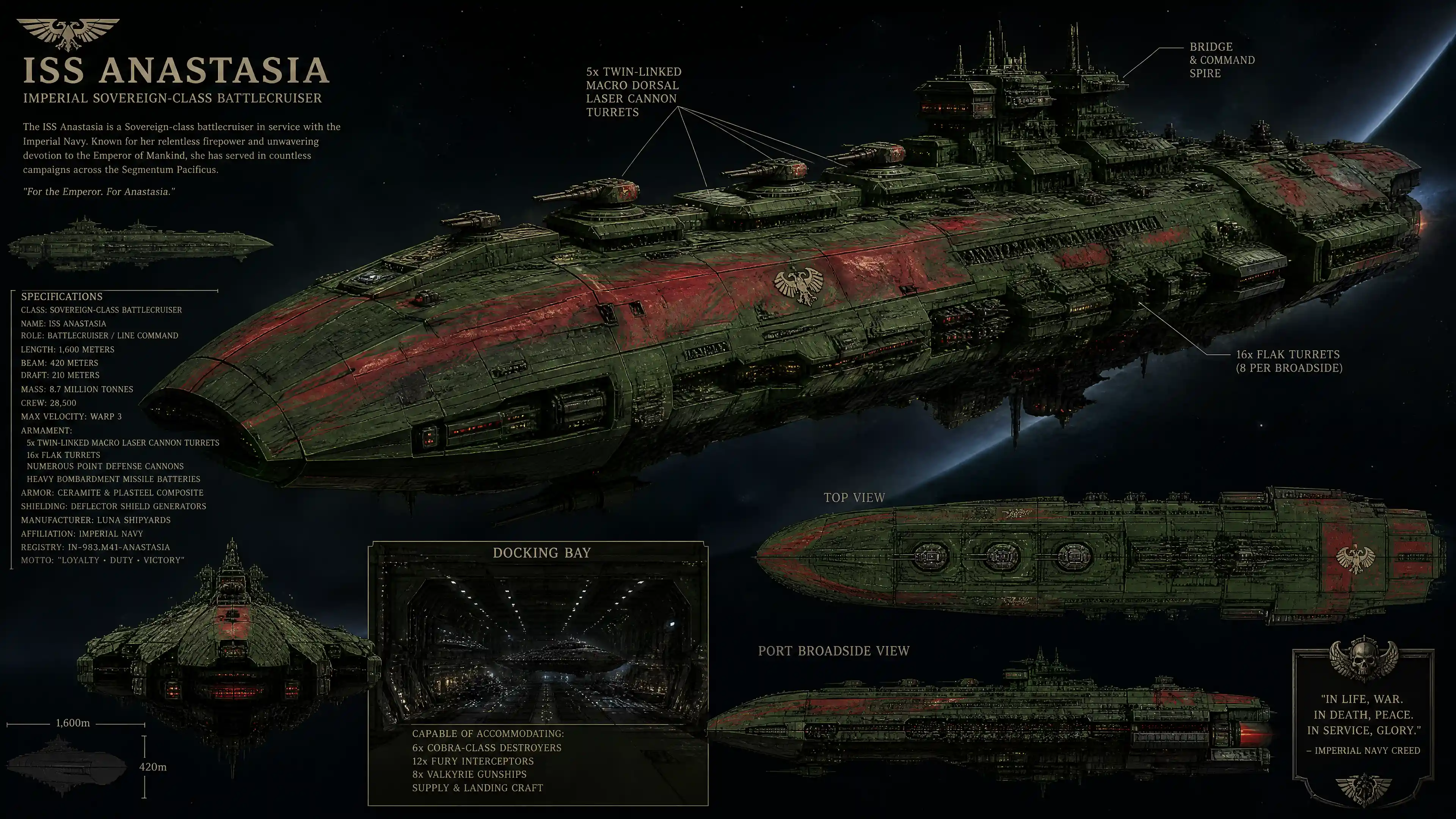 Massive imperial spaceship with weapons and docking bay