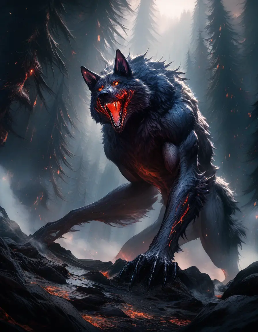Ancient werewolf emerging from a moonlit forest