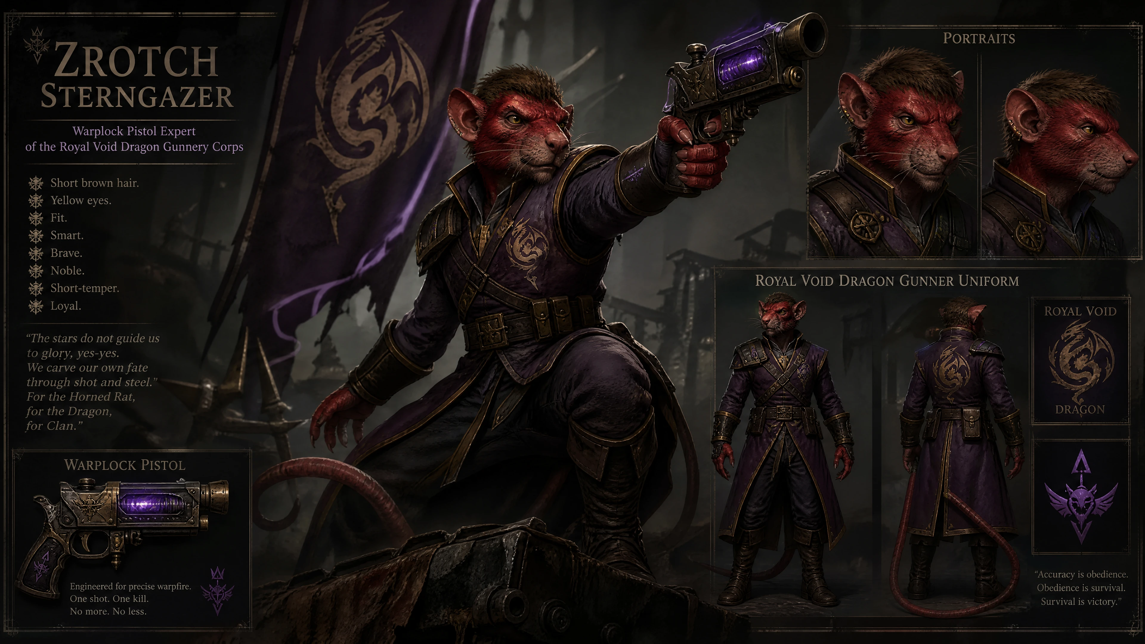 Mutiger Skaven-Schütze mit rotem Fell in königlicher Drachenuniform