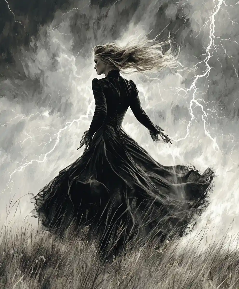 Armed western woman standing alone in the rugged frontier