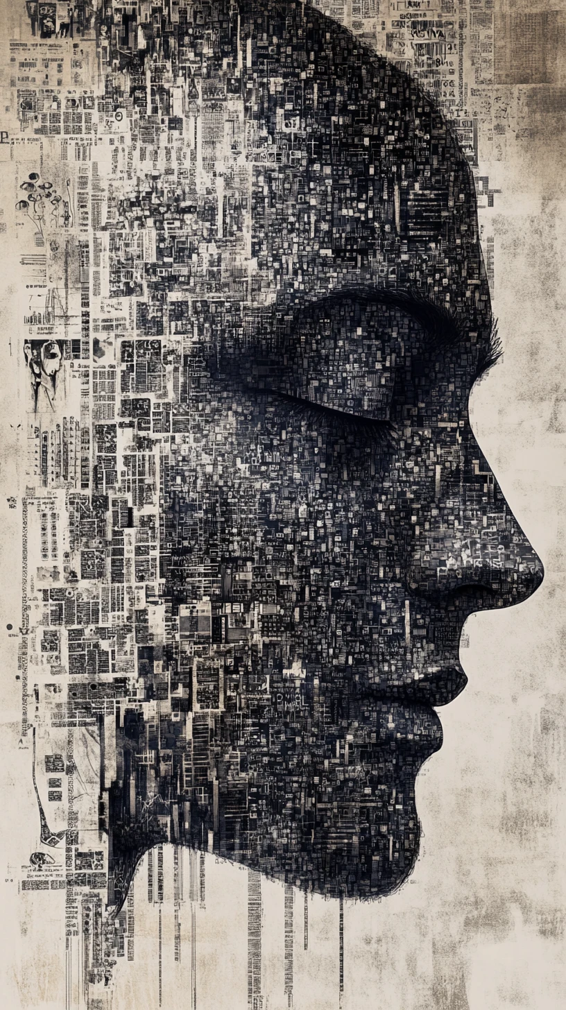 Human face emerging from ordered data and visual noise