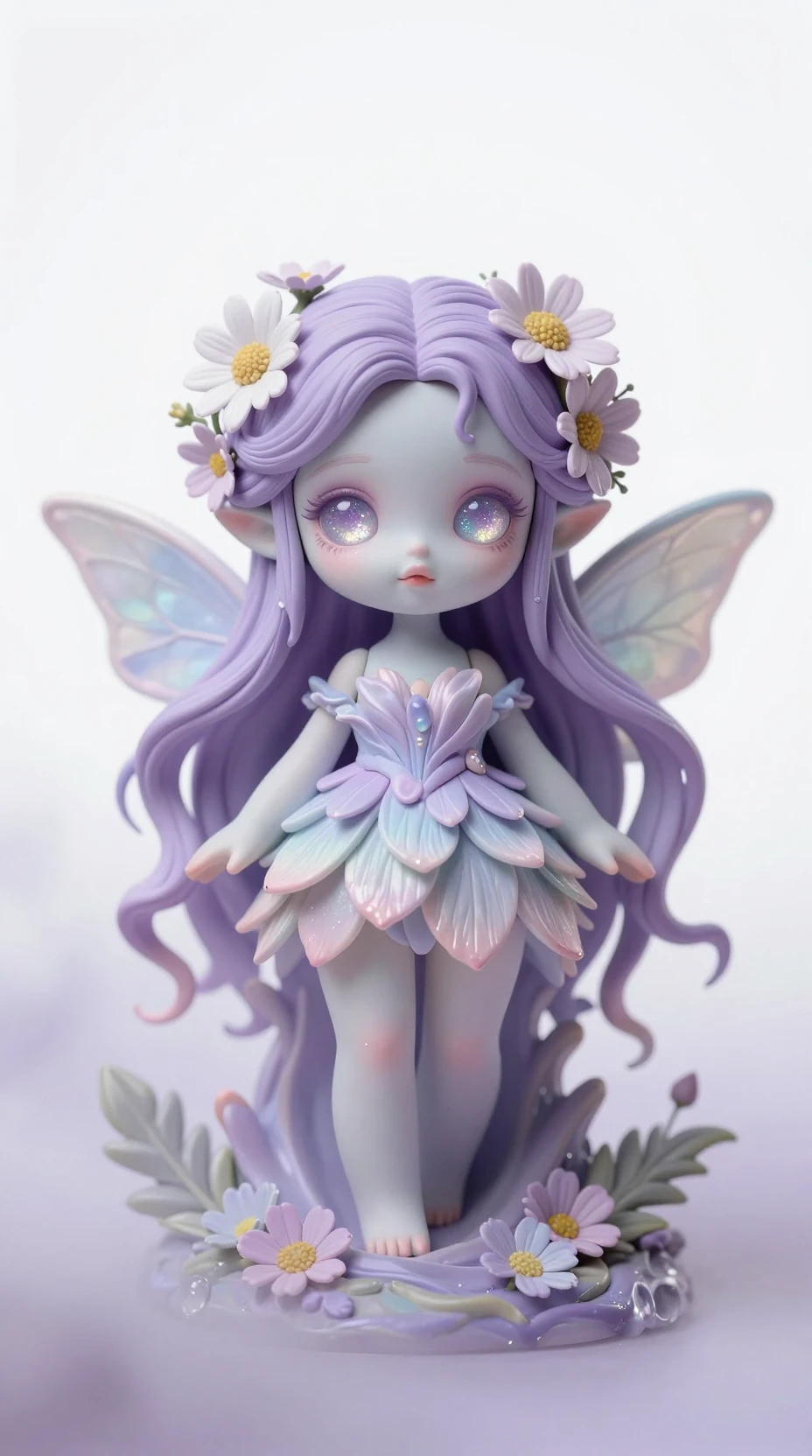 Dreamy fairy girl figurine with pastel flowers and petals
