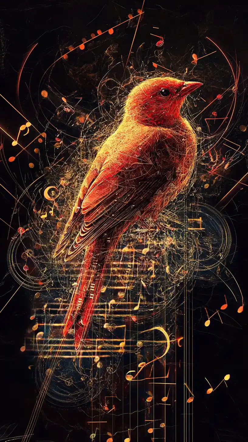 Songbird Transforming Into Flowing Musical Scores And Symbols