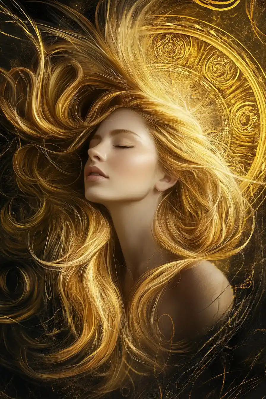 Golden haired woman in ethereal abstract portrait