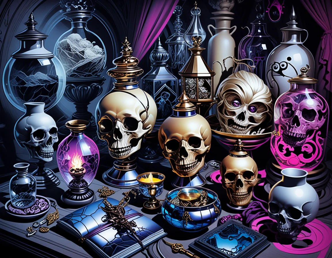 Fantasy tabletop crystals in a mystical apothecary shop