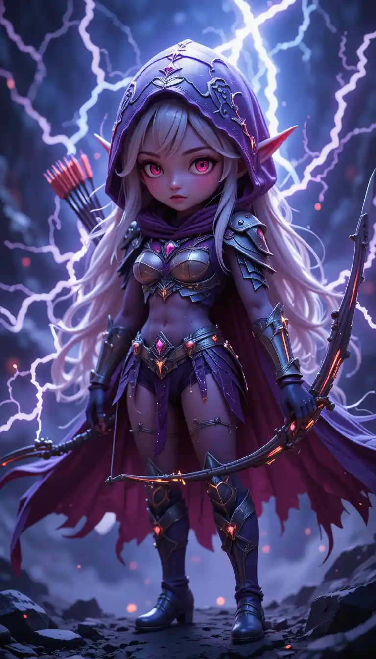 Anime warrior woman with bow in dramatic fantasy stance