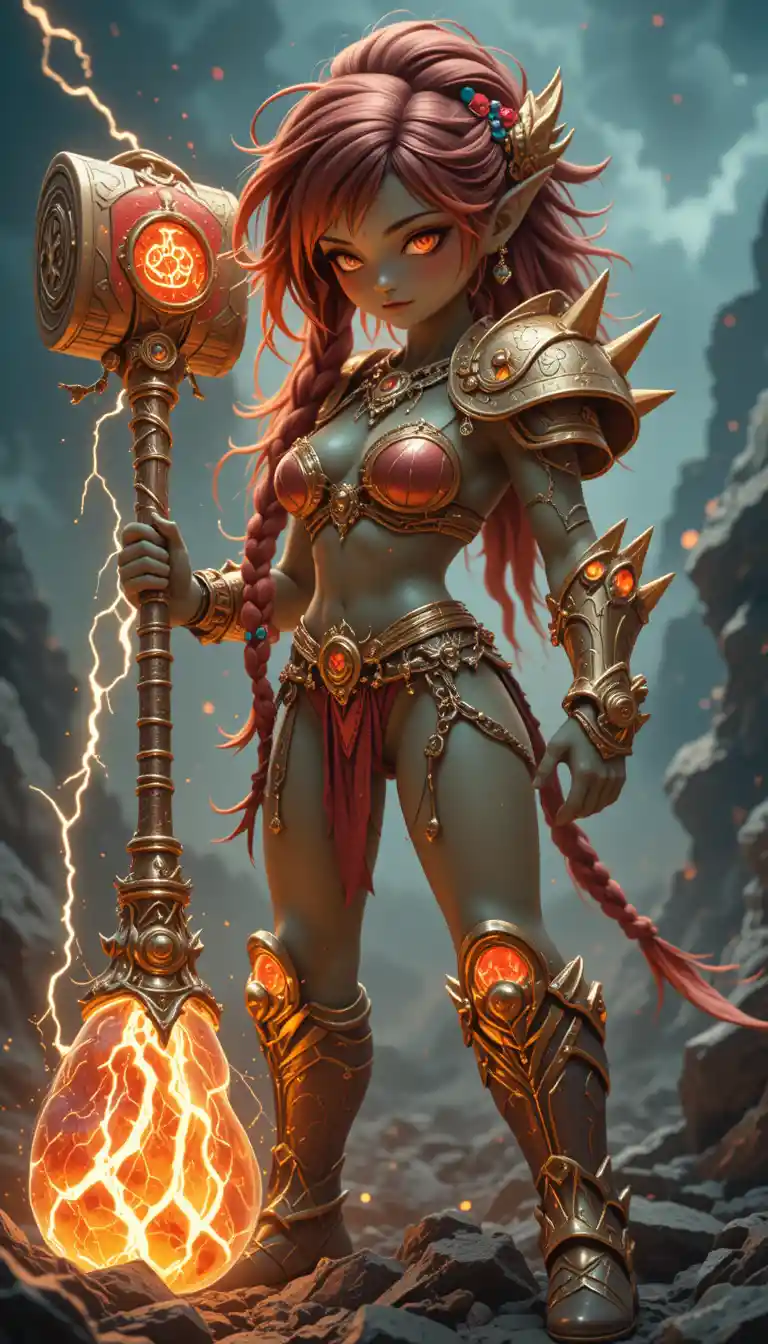 Cute chibi warrior girl in glowing combat stance