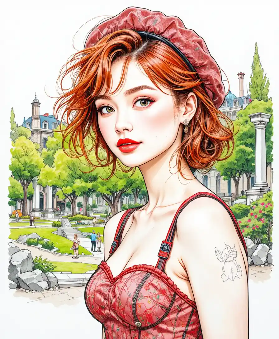 Playful portrait of a French girl in a summer beret