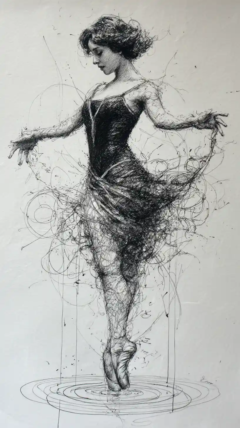 Ballerina eterea in uno studio del movimento con grafite vorticosa