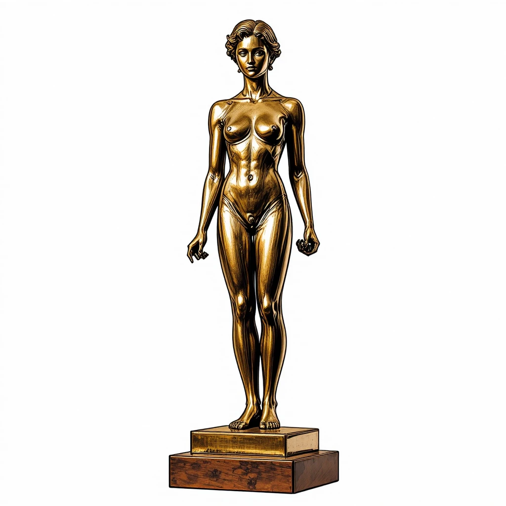 Isometric bronze rectangular statuette block on white background