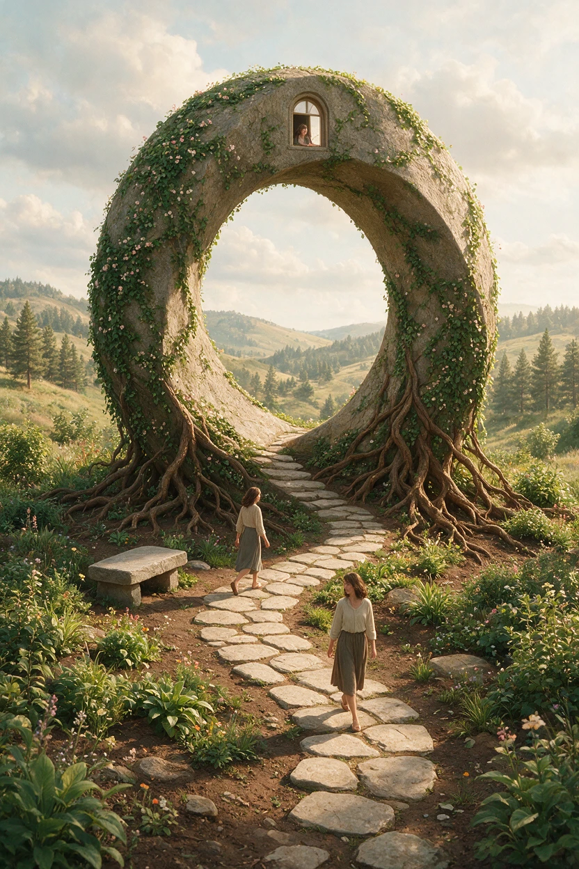 Abstract loop of endings returning in quiet cycles