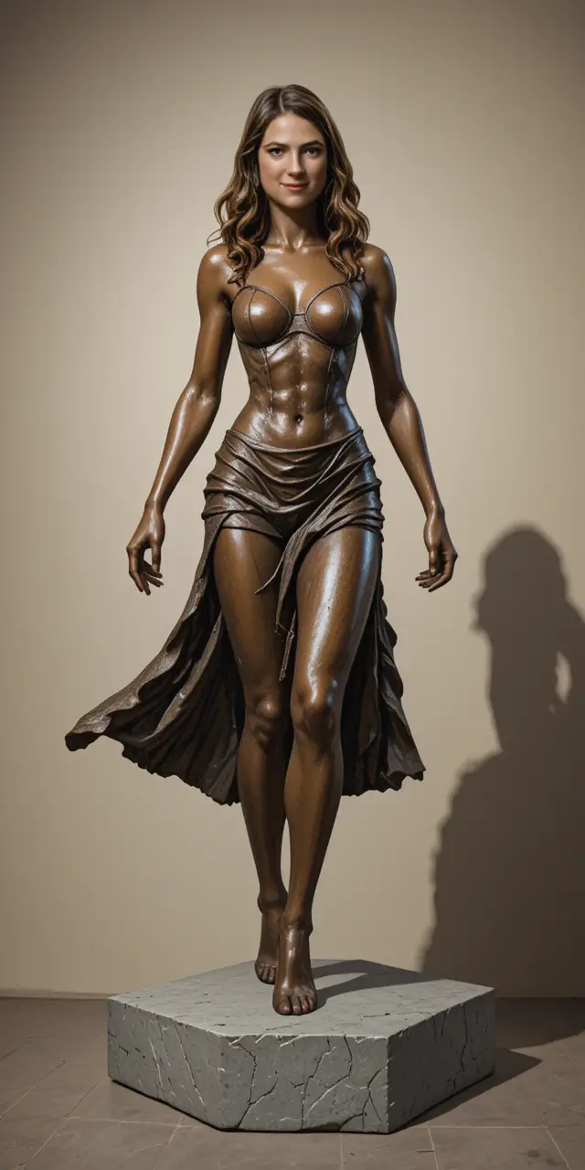Bronze sculpture of a determined woman striding forward