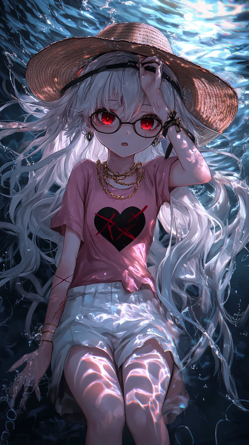 Anime girl falling through darkness with glowing white trail