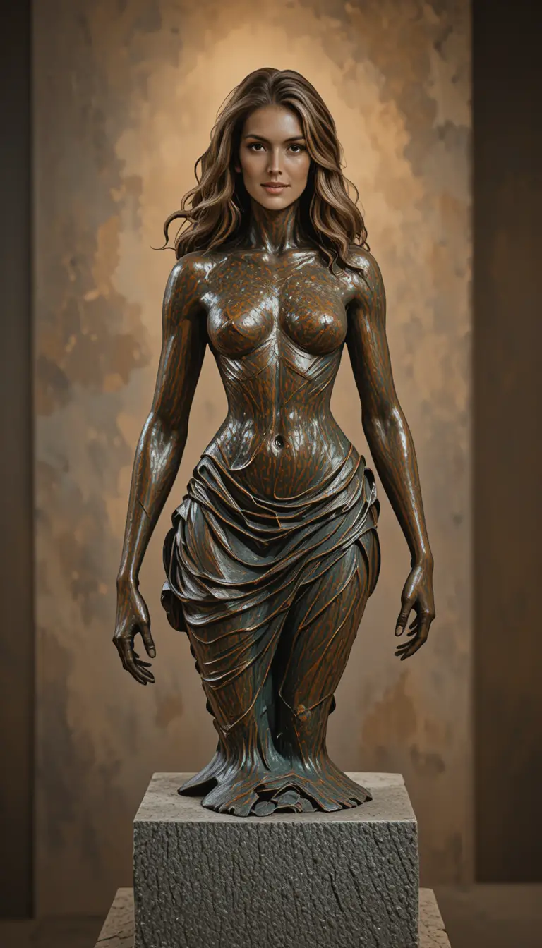 Bronze sculpture of a running woman in powerful stride