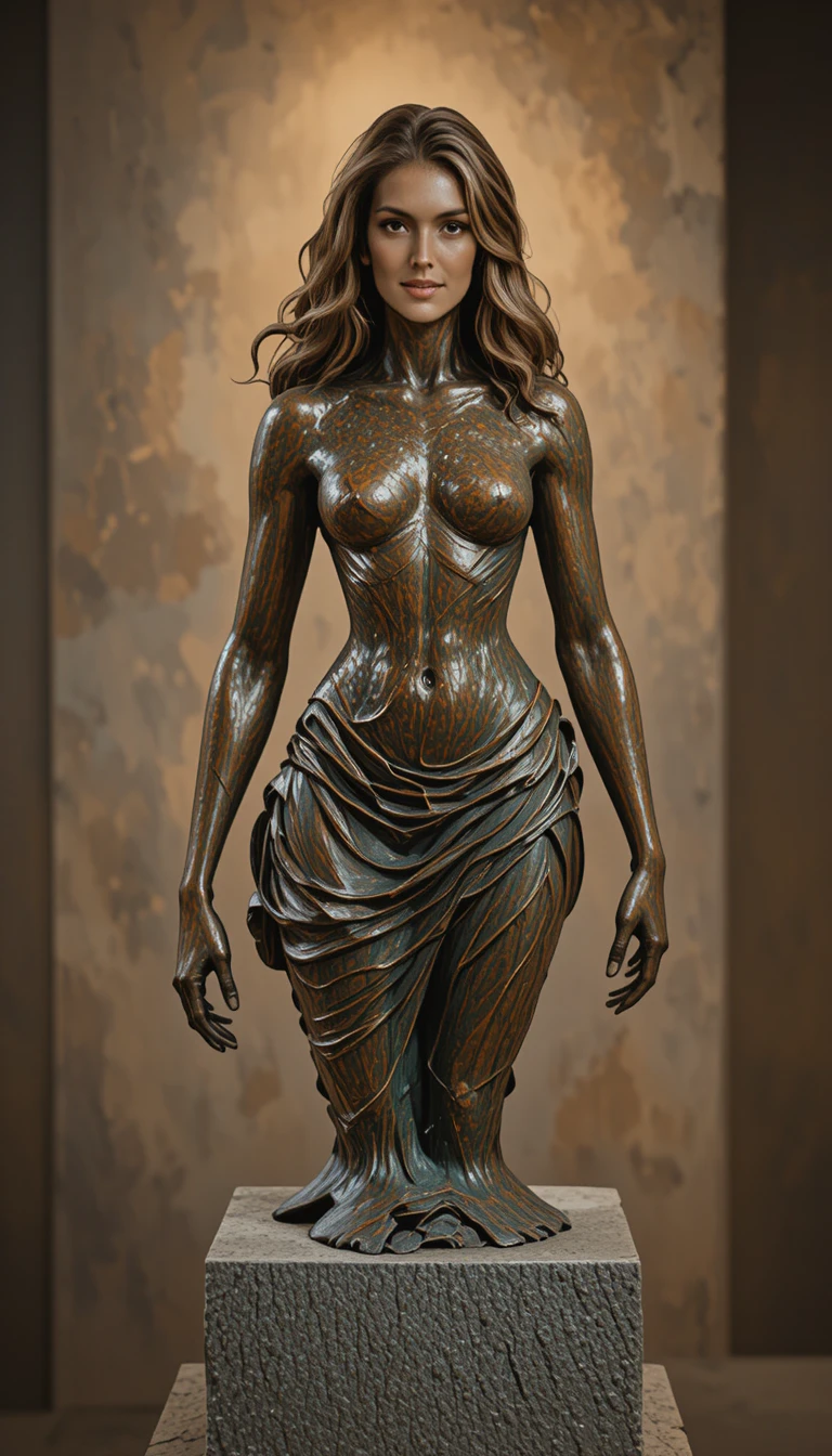 Bronze sculpture of a running woman in powerful stride