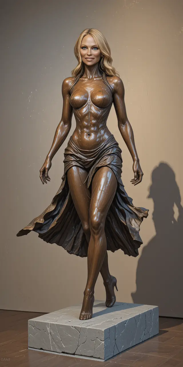 Bronze sculpture of a determined woman striding forward