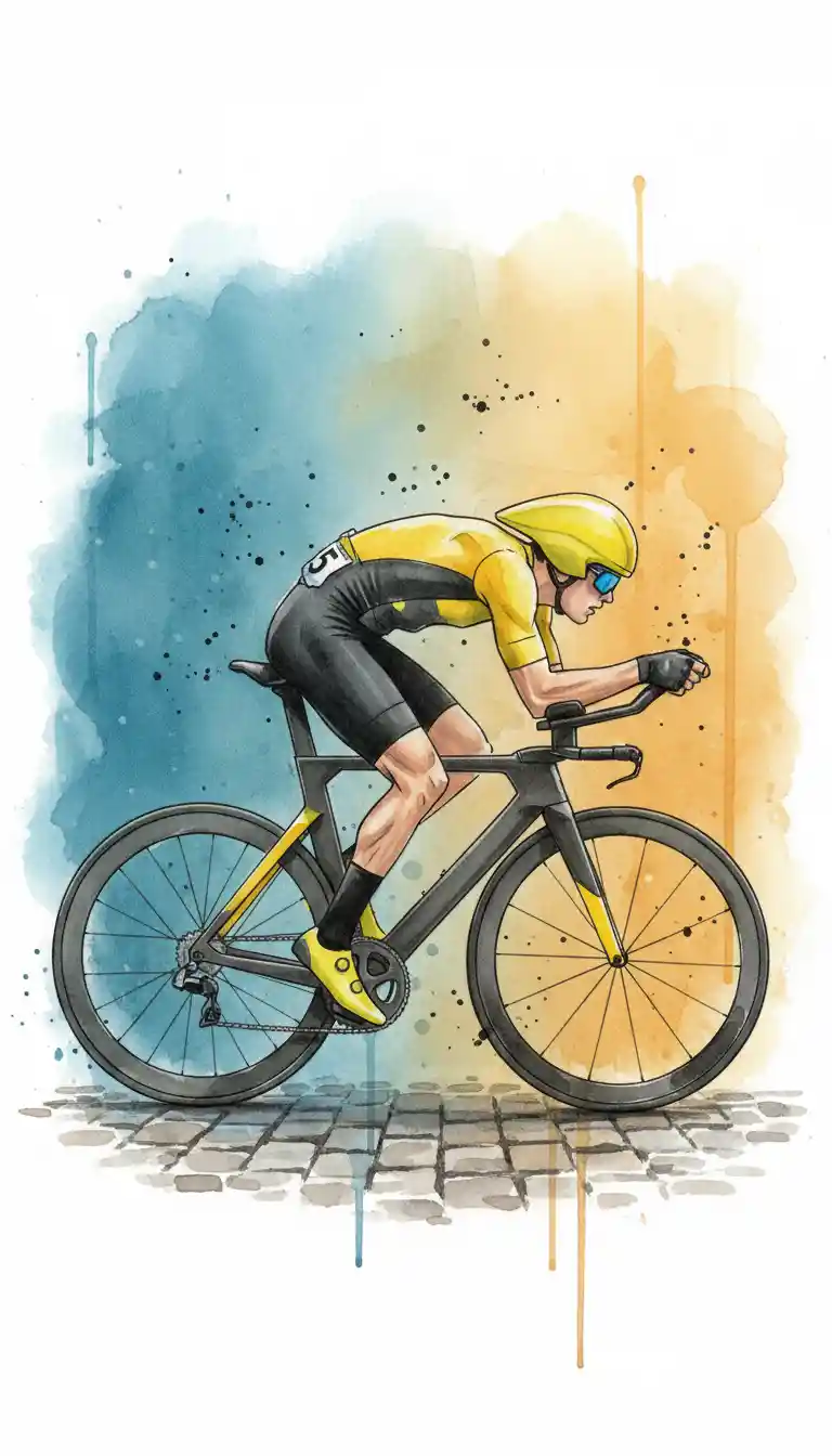 Professional cyclist in yellow kit on black time trial bike