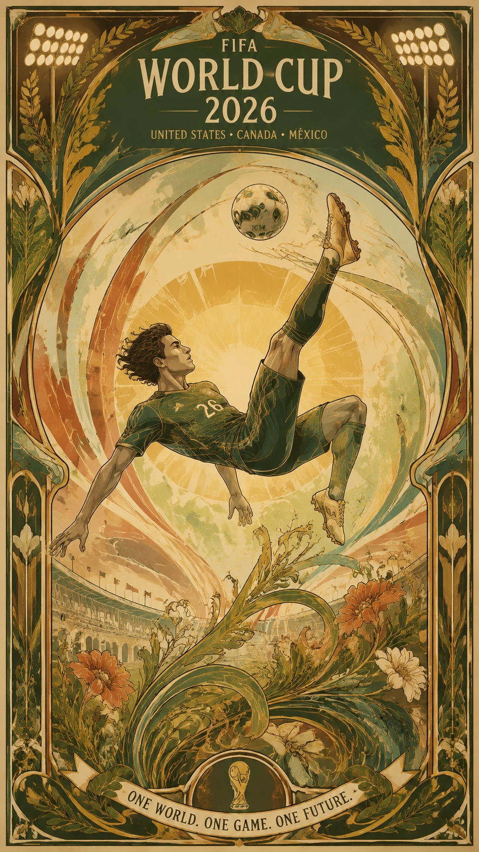Calciatore art nouveau che esegue una rovesciata