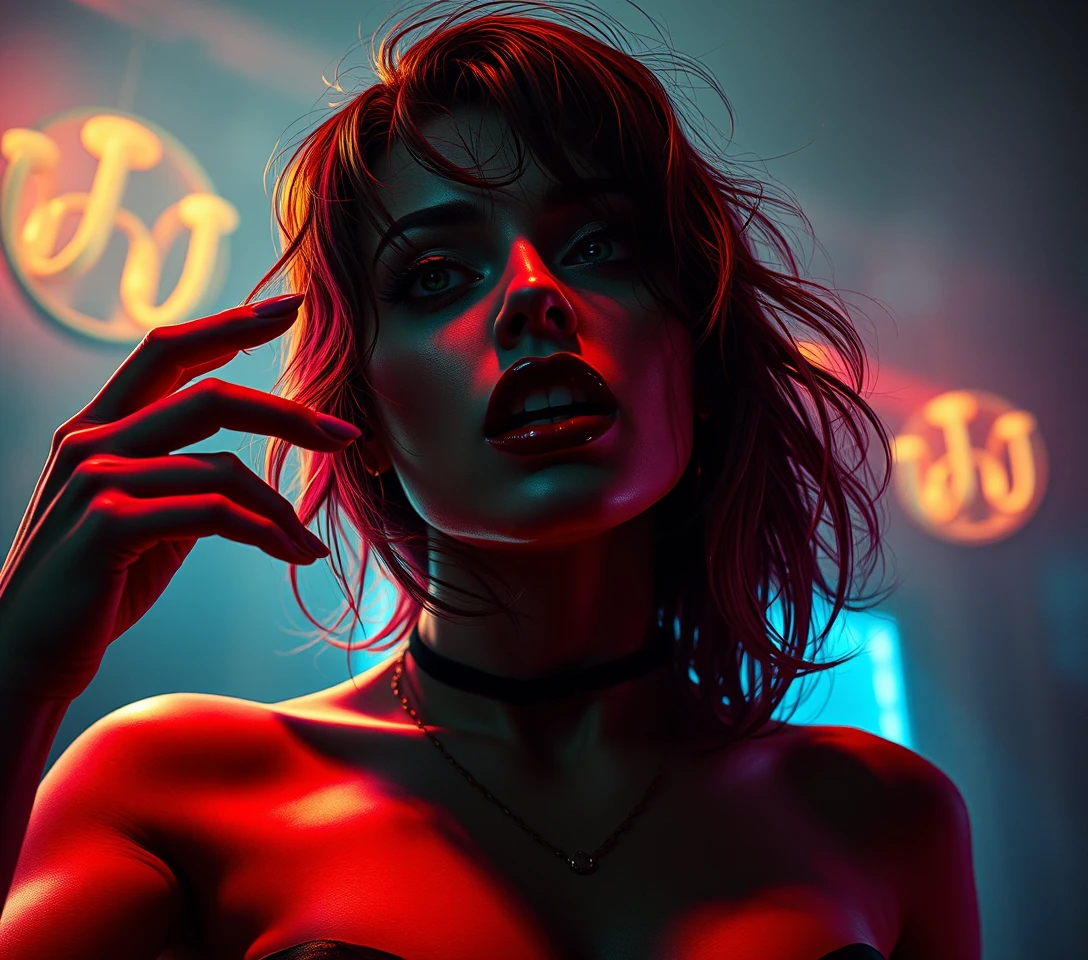 Sensual femme fatale portrait in pop surreal comic horror