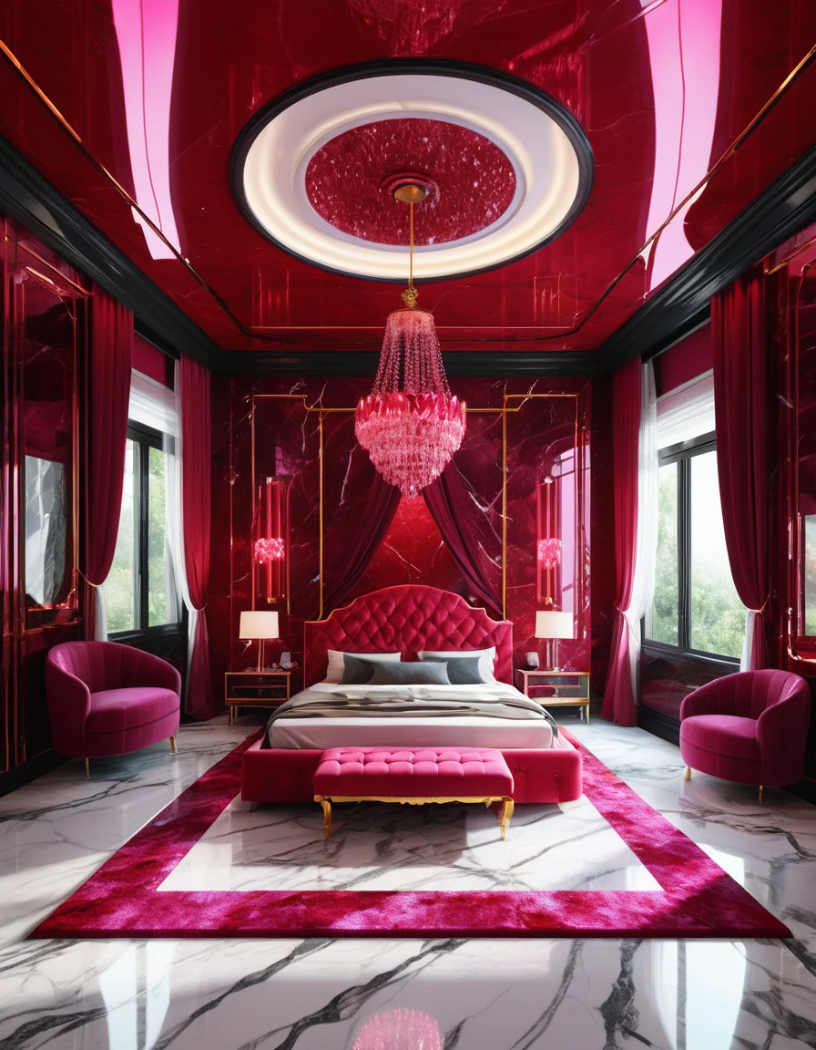 Luxurious ruby crystal bedroom with elegant canopy bed