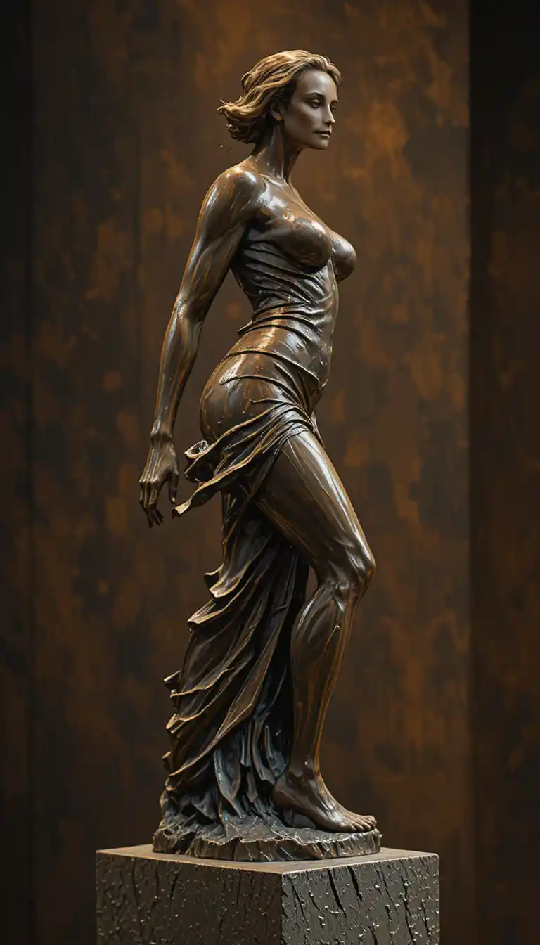 Bronzeskulptur einer laufenden Frau im dynamischen Profil
