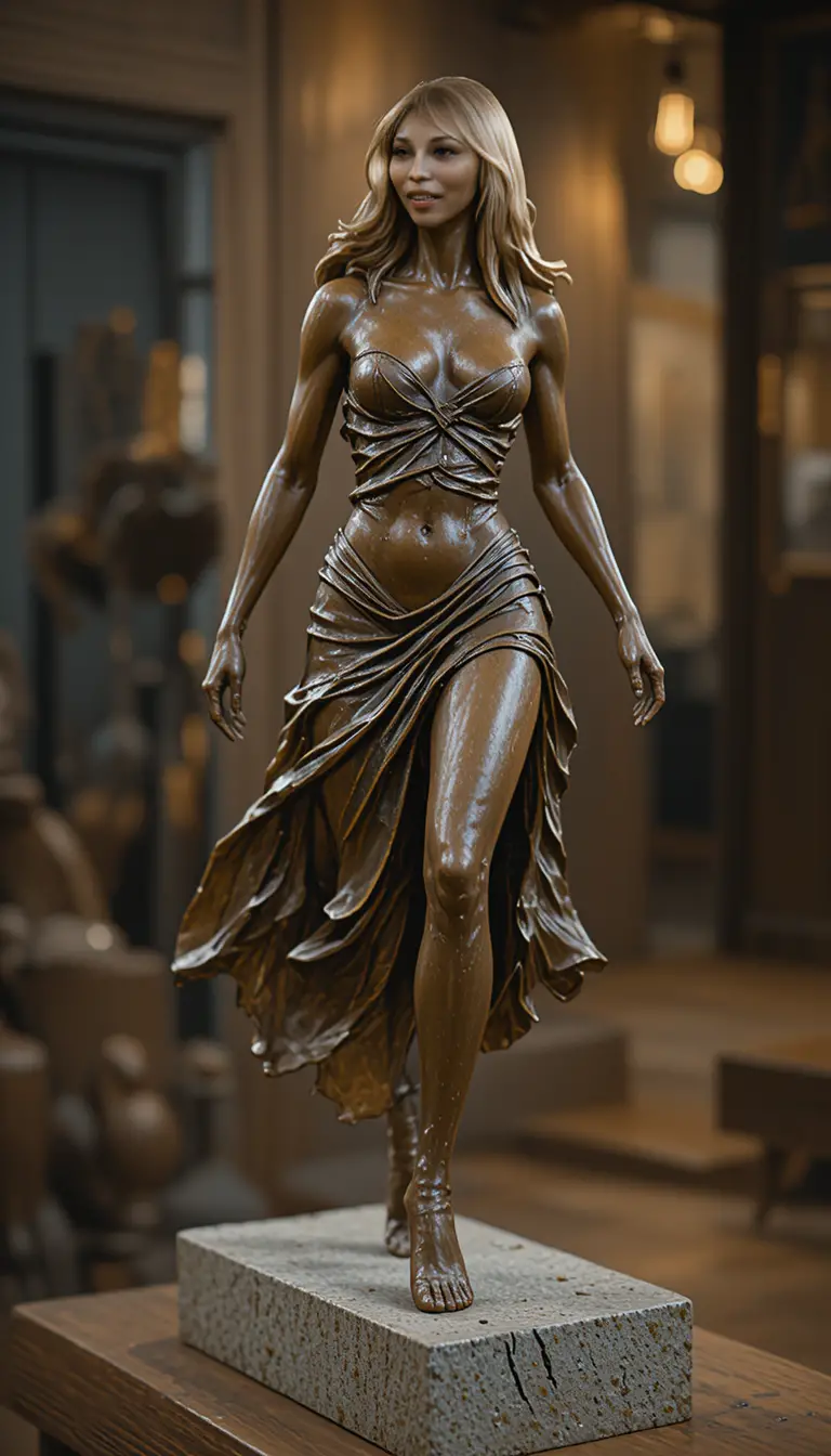 Bronze sculpture of a determined woman striding forward